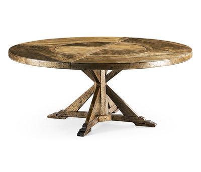 JC Edited - Casually Country Collection - 72 Medium Brown Driftwood Round Dining Table with Inbuilt Lazy Susan