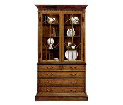 Windsor Collection - Walnut Glazed Display Cabinet with Drawers
