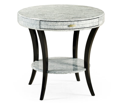 JC Modern - Indochine Collection - White Smoke Eggshell Round Side Table with Drawer