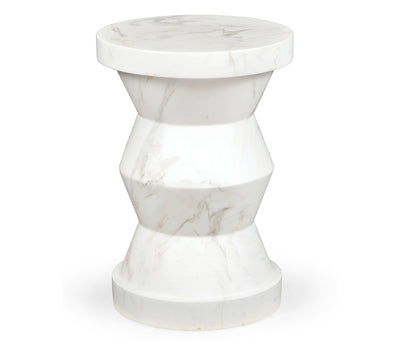 JC Outdoor - Biscayne Collection - Round Geometric Faux White & Grey Marble Wine Table