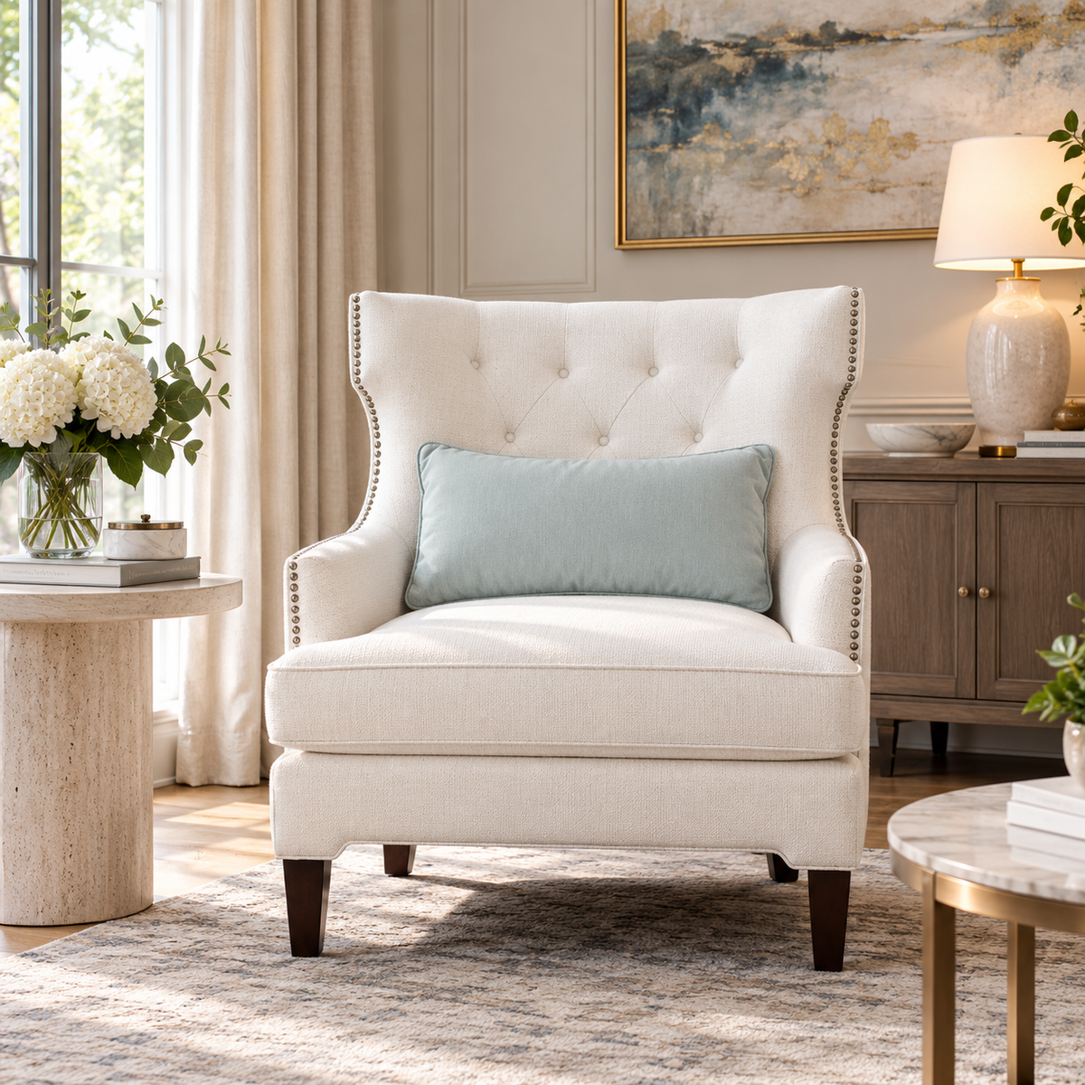 Novelle White Cream Accent Chair