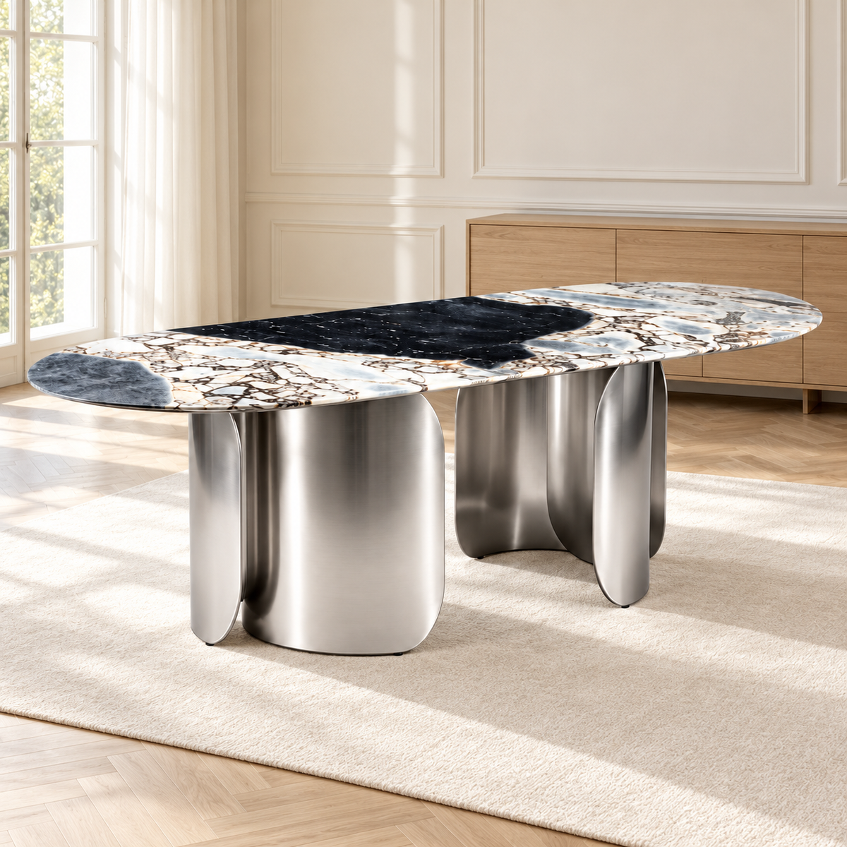 Twirl Ocean Storm Silver Dining Table-200 Cm
