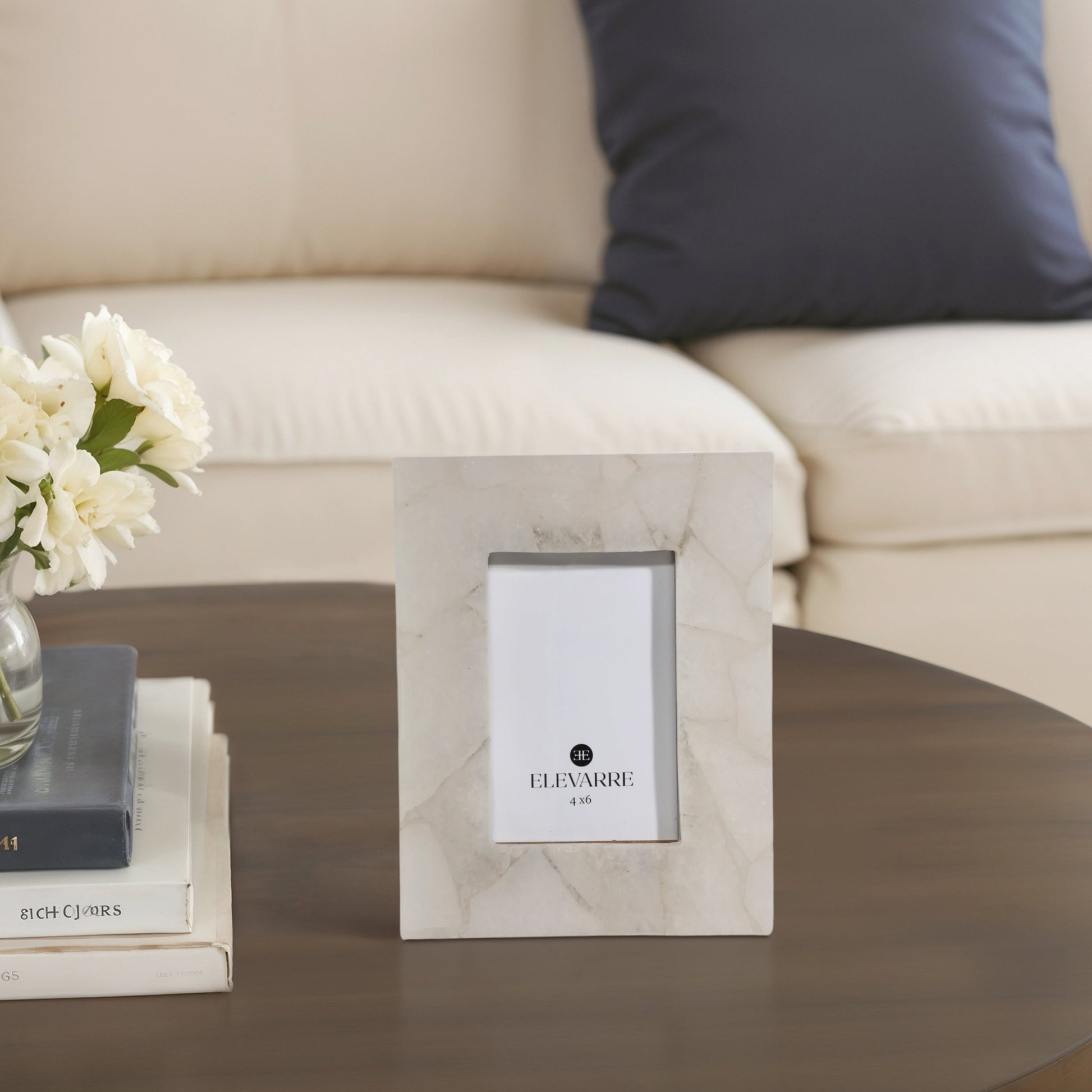4x6 Edina White Quartz Photo Frame Table Decors| Sagebrook Home