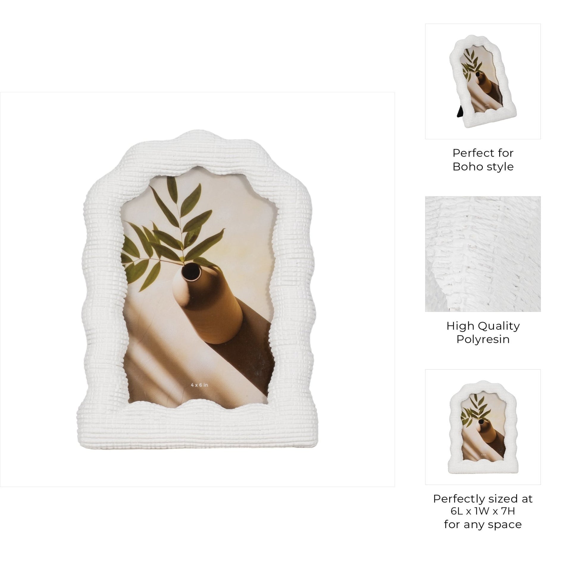 4x6 Wavy Arch Photo Frame, White Table Decors| Sagebrook Home