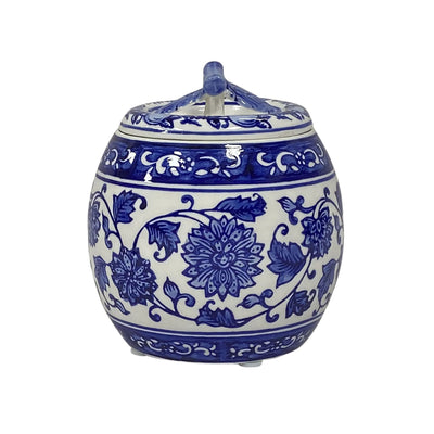 5" 8.5oz Peony Chinoiserie Lidded Candle, Blu/wht - Al Rugaib Furniture