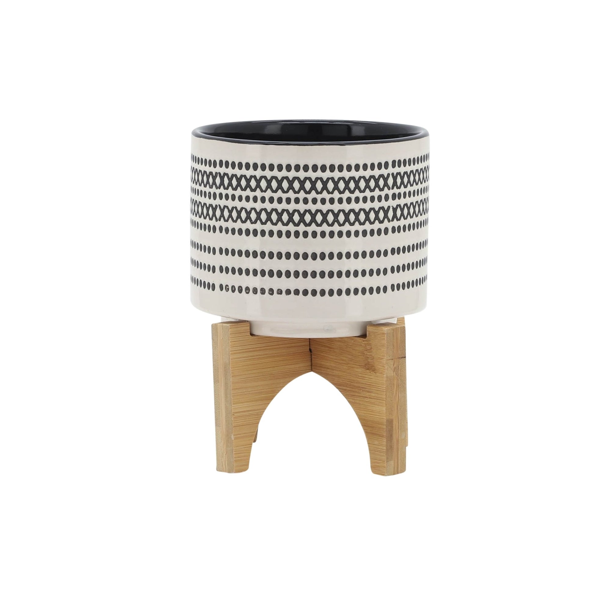 5" AZTEC PLANTER W/ WOOD STAND, GRAY Outdoor Planters| Sagebrook Home