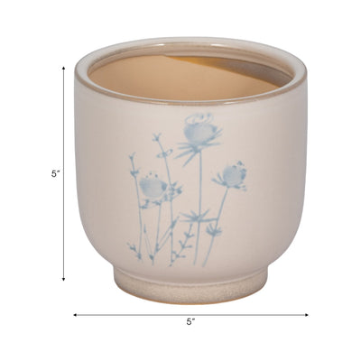 5" Blue Flowers Planter, Ivory/blue - Al Rugaib Furniture