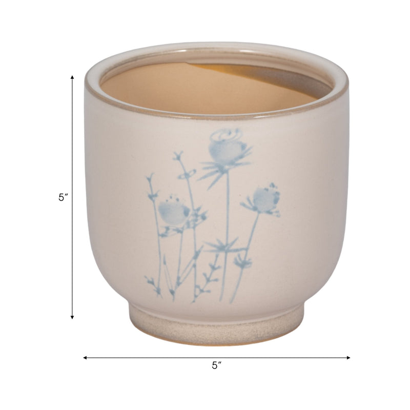 5" Blue Flowers Planter, Ivory/blue - Al Rugaib Furniture