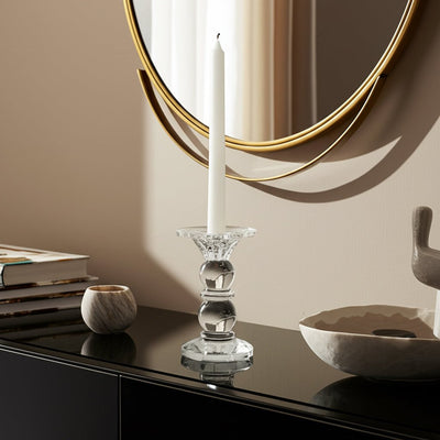 5" Bubble Crystal Candle Holder W/ Taper, Clear - Al Rugaib Furniture