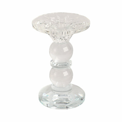 5" Bubble Crystal Candle Holder W/ Taper, Clear - Al Rugaib Furniture