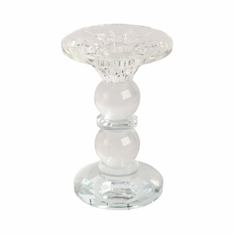 5" Bubble Crystal Candle Holder W/ Taper, Clear - Al Rugaib Furniture