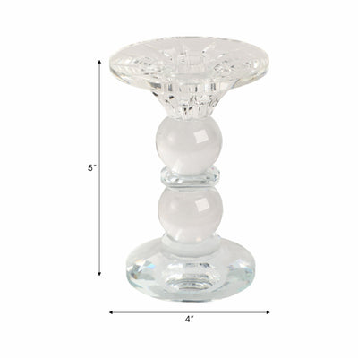 5" Bubble Crystal Candle Holder W/ Taper, Clear - Al Rugaib Furniture