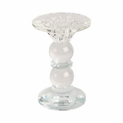 5" Bubble Crystal Candle Holder W/ Taper, Clear - Al Rugaib Furniture