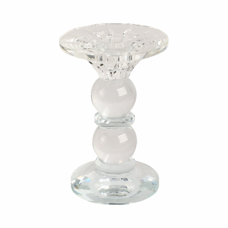 5" Bubble Crystal Candle Holder W/ Taper, Clear - Al Rugaib Furniture