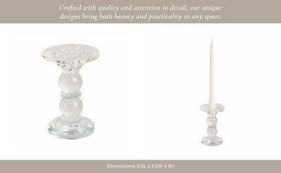 5" Bubble Crystal Candle Holder W/ Taper, Clear - Al Rugaib Furniture