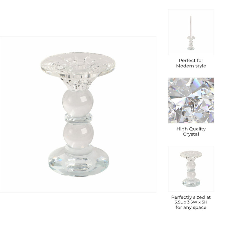 5" Bubble Crystal Candle Holder W/ Taper, Clear - Al Rugaib Furniture
