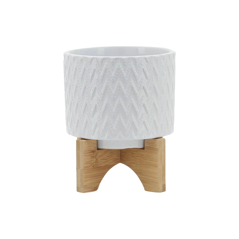 5" CHEVRON PLANTER W/ STAND, WHITE - Al Rugaib Furniture