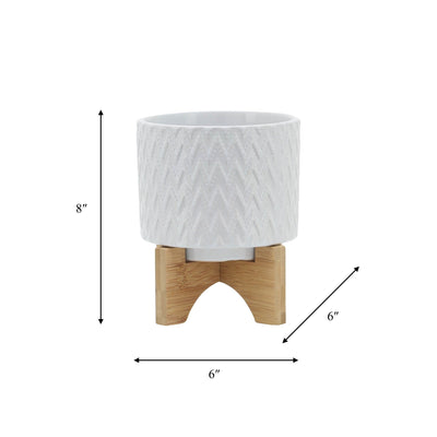5" CHEVRON PLANTER W/ STAND, WHITE - Al Rugaib Furniture
