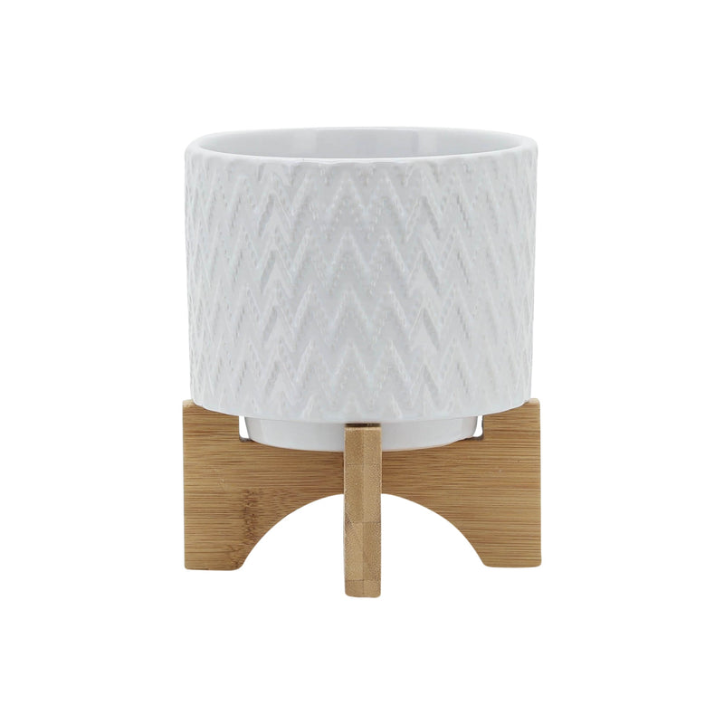 5" CHEVRON PLANTER W/ STAND, WHITE - Al Rugaib Furniture
