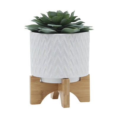 5" CHEVRON PLANTER W/ STAND, WHITE - Al Rugaib Furniture