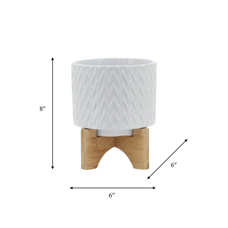 5" CHEVRON PLANTER W/ STAND, WHITE - Al Rugaib Furniture