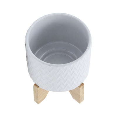 5" CHEVRON PLANTER W/ STAND, WHITE - Al Rugaib Furniture