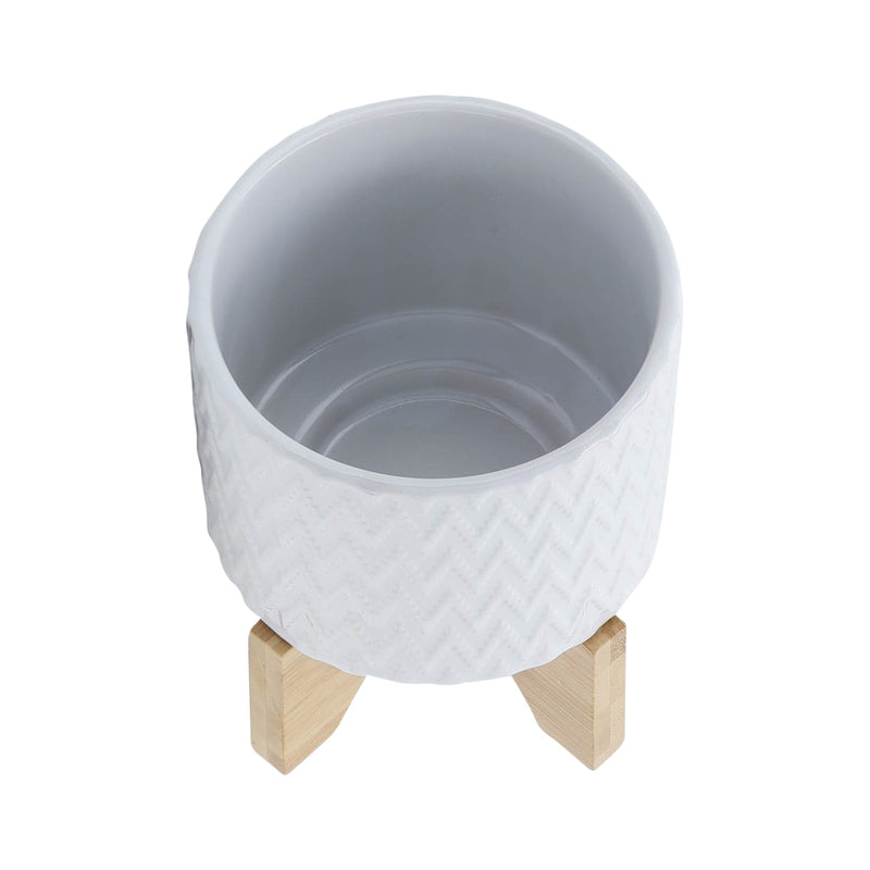 5" CHEVRON PLANTER W/ STAND, WHITE - Al Rugaib Furniture