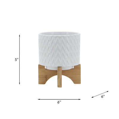 5" CHEVRON PLANTER W/ STAND, WHITE - Al Rugaib Furniture