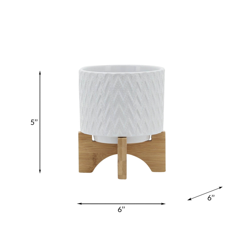 5" CHEVRON PLANTER W/ STAND, WHITE - Al Rugaib Furniture