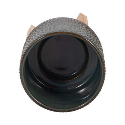 5" DOTTED PLANTER W/ WOOD STAND, GREEN - Al Rugaib Furniture