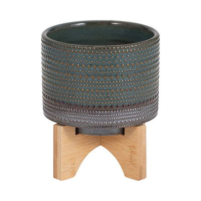 5" DOTTED PLANTER W/ WOOD STAND, GREEN - Al Rugaib Furniture