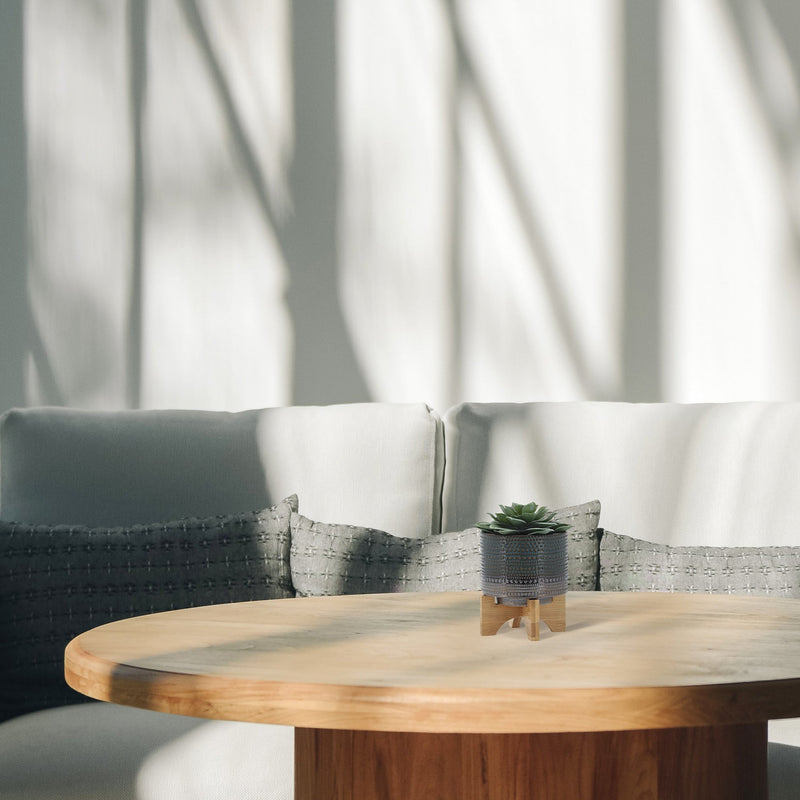 5" DOTTED PLANTER W/ WOOD STAND, GREEN - Al Rugaib Furniture