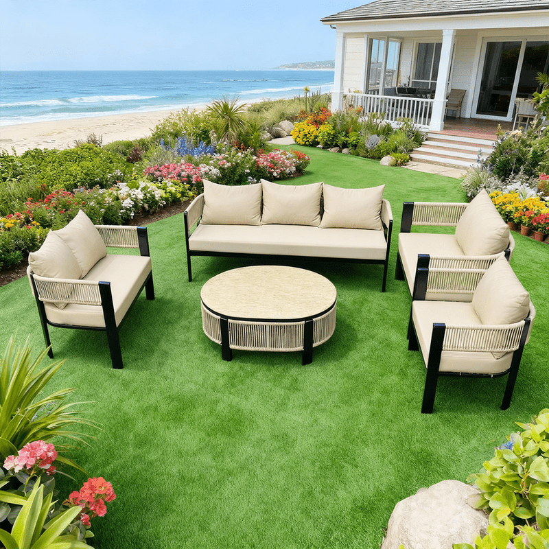 5 - Piece Classic Beige Outdoor Seating Set - Al Rugaib Furniture