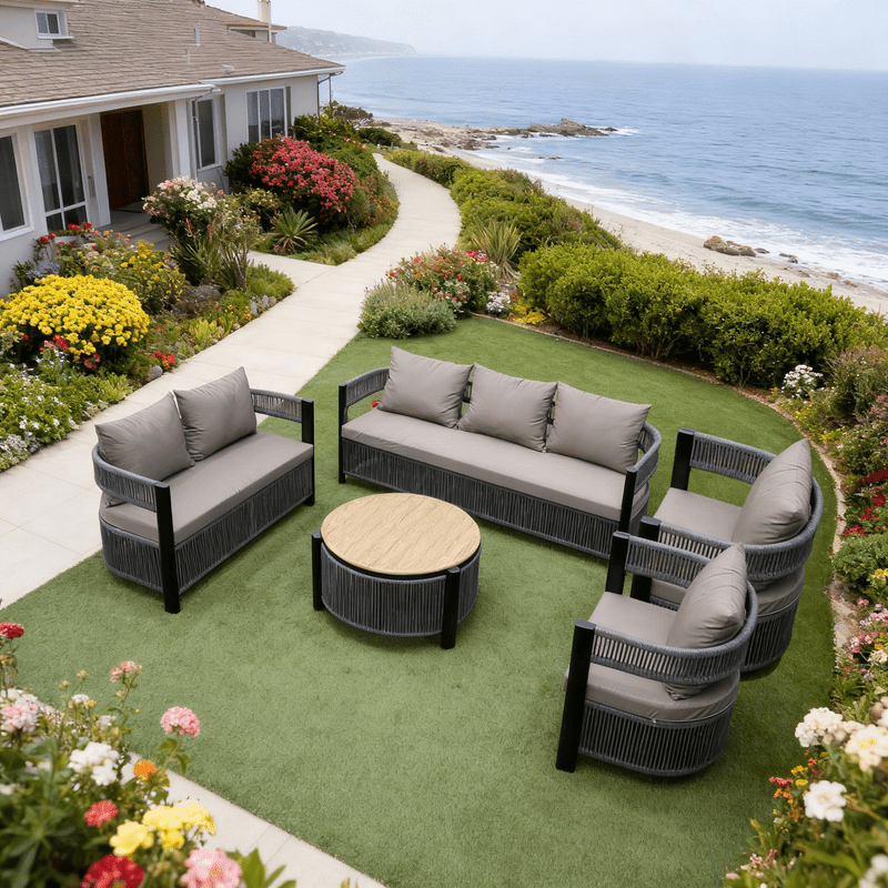 5 - Piece Modern Gray Outdoor Seating Set - Al Rugaib Furniture