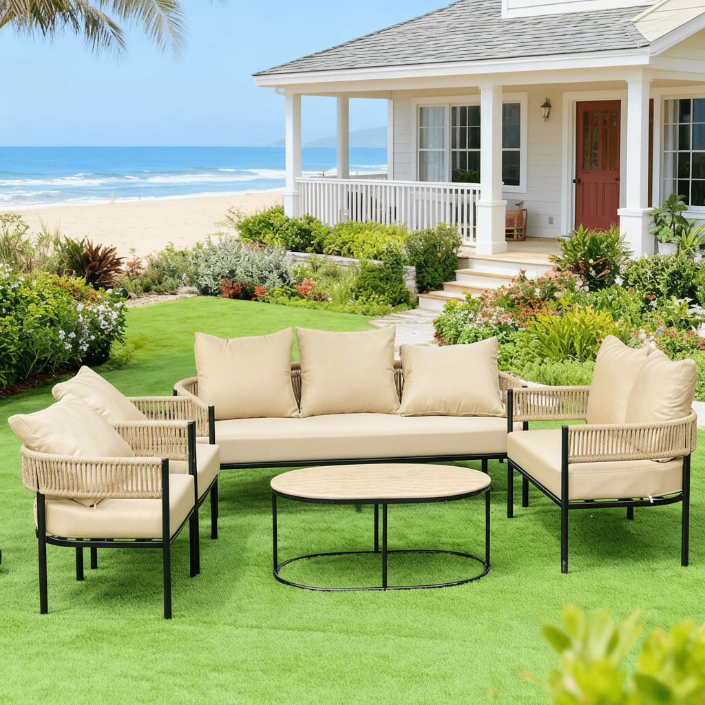 5-Piece Outdoor Seating Set – Ideal for Garden and Balcony – Beige Outdoor Sets| Otath