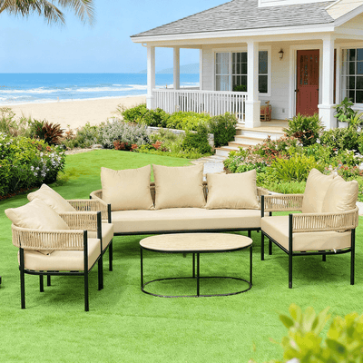 5 - Piece Outdoor Seating Set – Ideal for Garden and Balcony – Beige - Al Rugaib Furniture