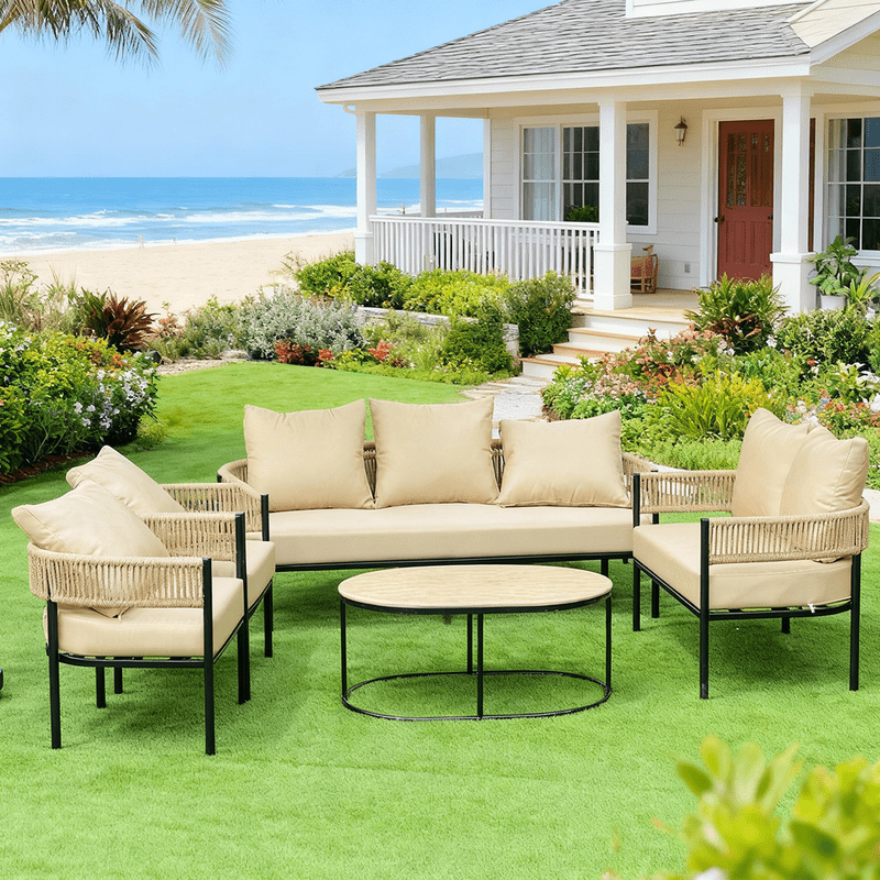 5 - Piece Outdoor Seating Set – Ideal for Garden and Balcony – Beige - Al Rugaib Furniture