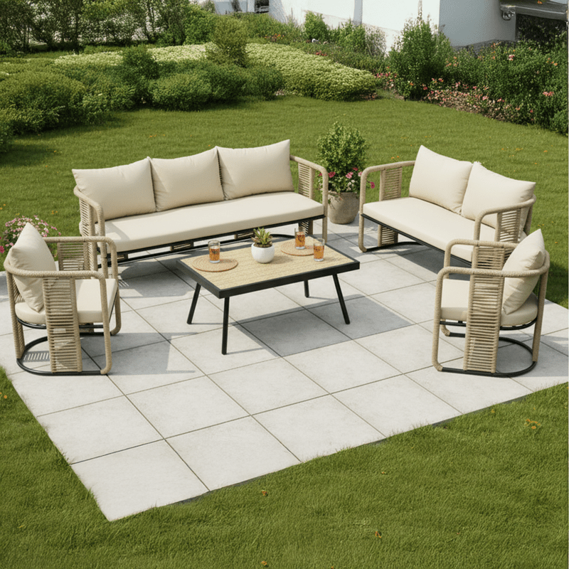 5 - Piece Practical Beige Outdoor Seating Set - Al Rugaib Furniture