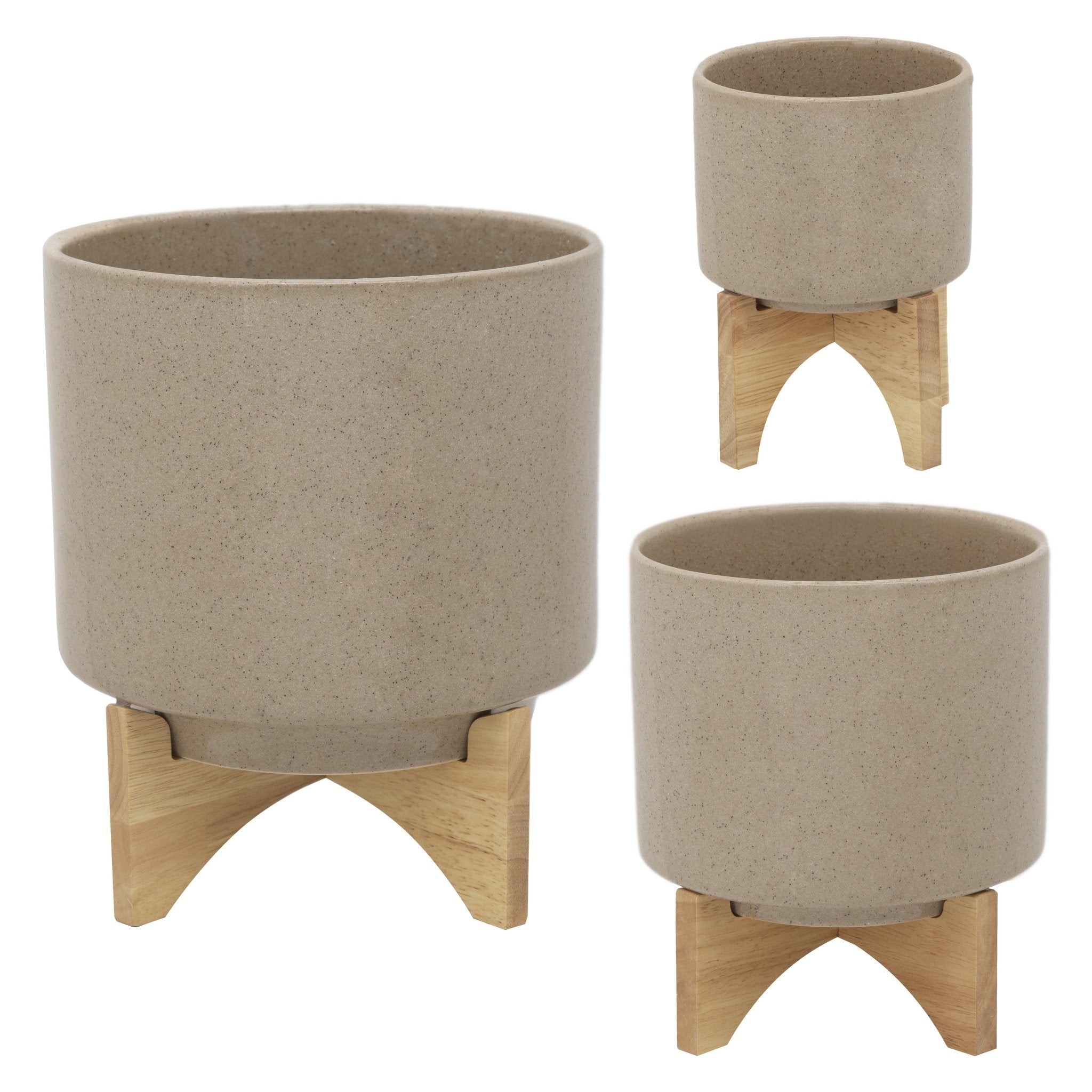 5" PLANTER W/ WOOD STAND, BEIGE Outdoor Planters| Sagebrook Home