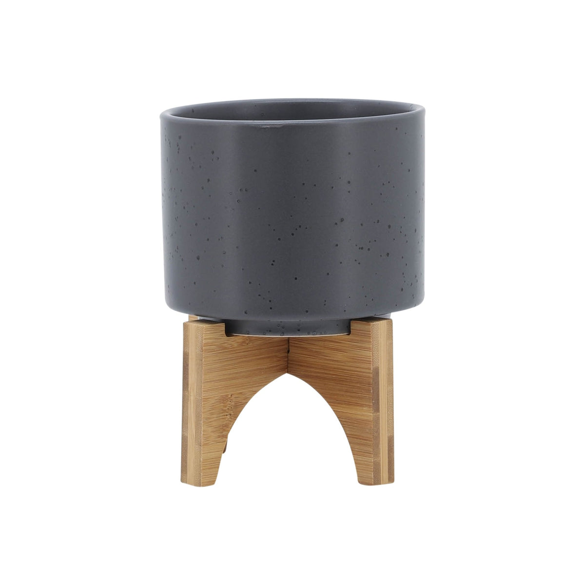 5" PLANTER W/ WOOD STAND, MATTE GRAY Outdoor Planters| Sagebrook Home