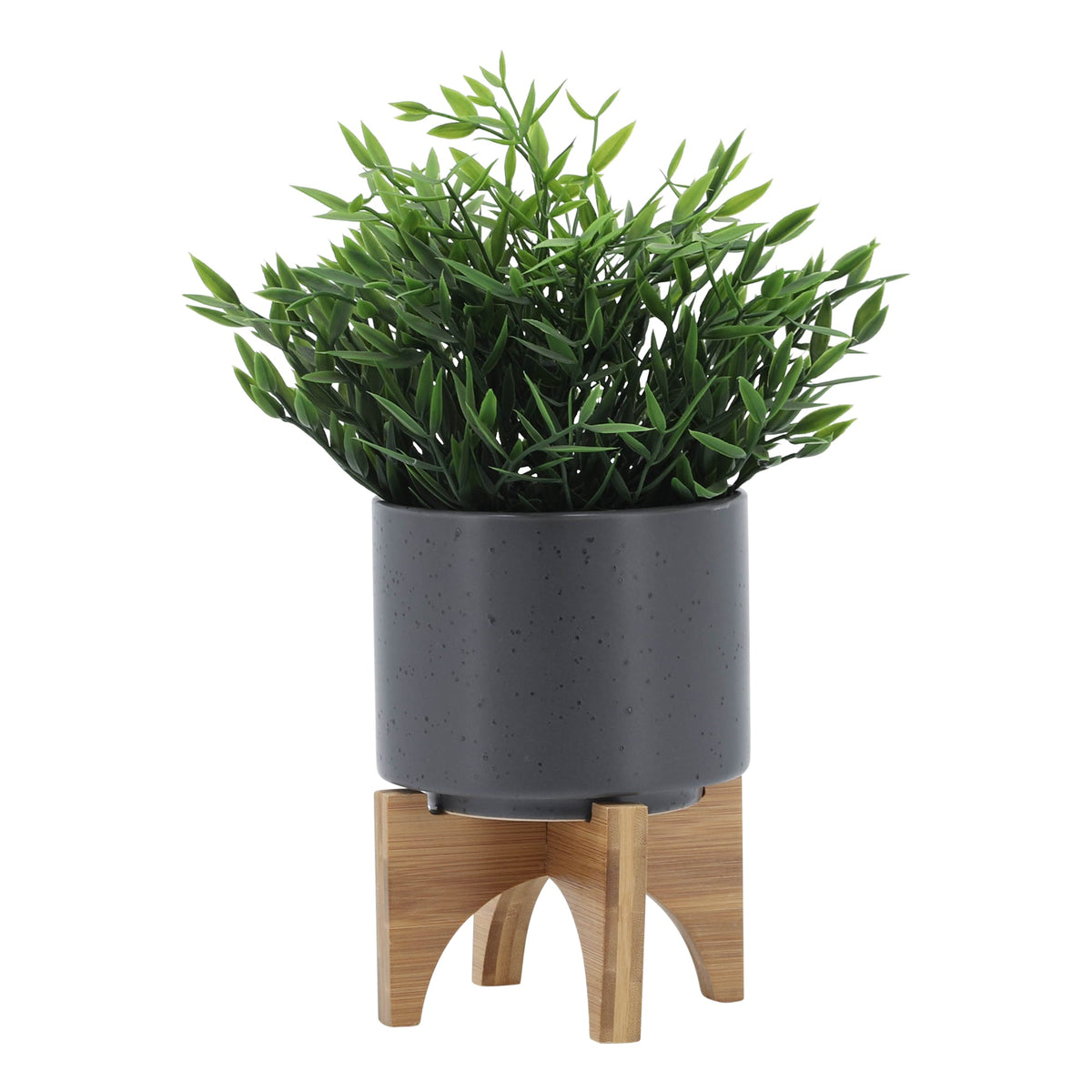 5" PLANTER W/ WOOD STAND, MATTE GRAY Outdoor Planters| Sagebrook Home