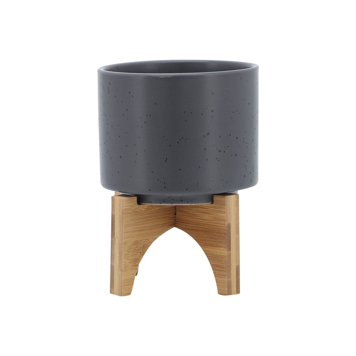 5" PLANTER W/ WOOD STAND, MATTE GRAY Outdoor Planters| Sagebrook Home