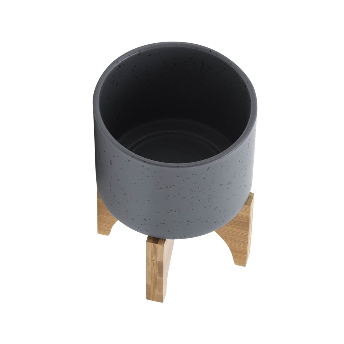 5" PLANTER W/ WOOD STAND, MATTE GRAY Outdoor Planters| Sagebrook Home
