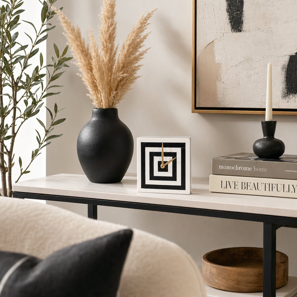 5" Square Resin Clock, White/black Clocks| Sagebrook Home