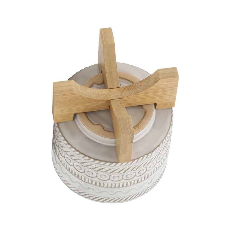 5" TRIBAL PLANTER W/ WOOD STAND, BEIGE - Al Rugaib Furniture