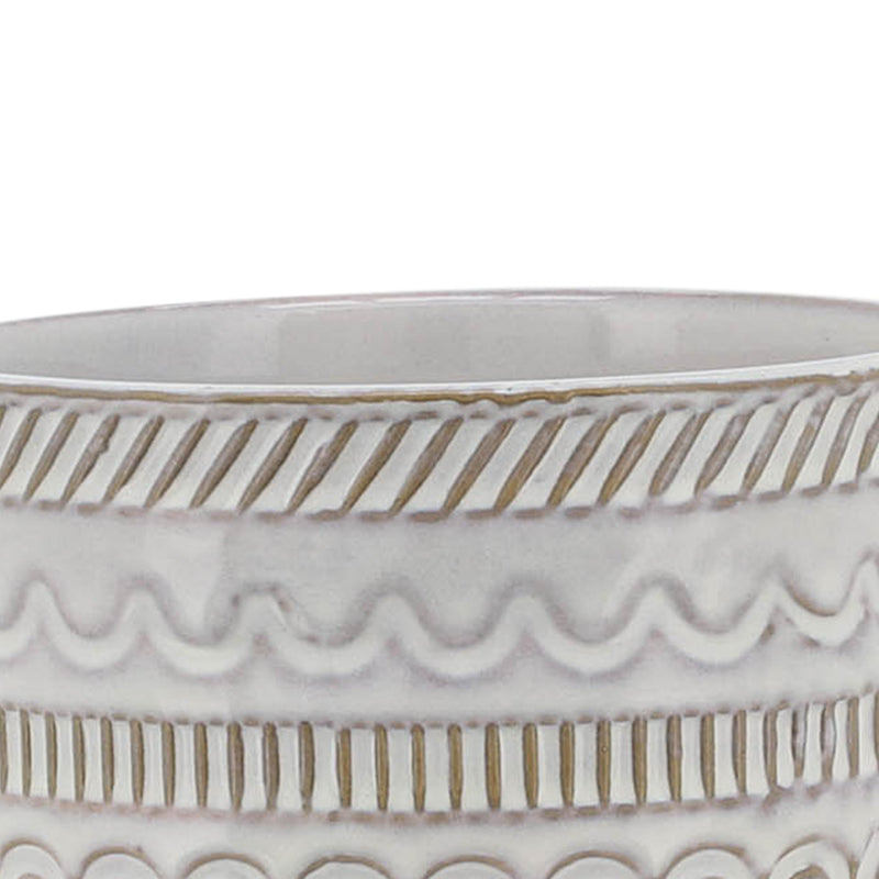 5" TRIBAL PLANTER W/ WOOD STAND, BEIGE - Al Rugaib Furniture