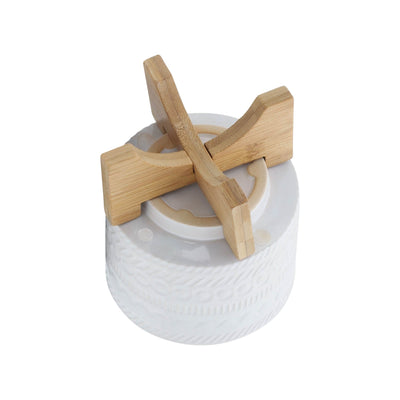 5" TRIBAL PLANTER W/ WOOD STAND, WHITE - Al Rugaib Furniture