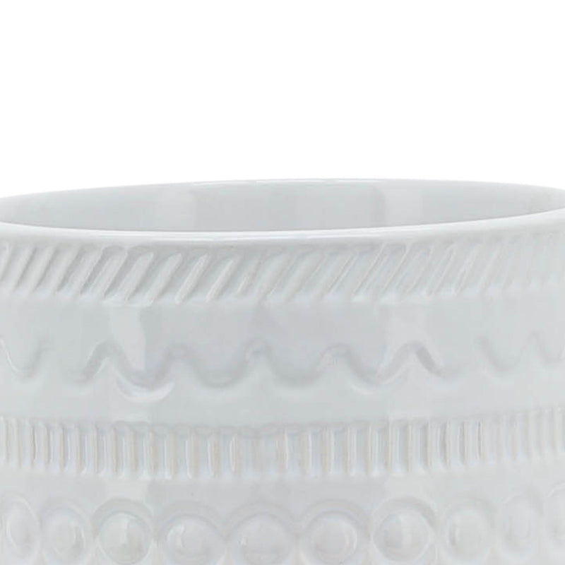 5" TRIBAL PLANTER W/ WOOD STAND, WHITE - Al Rugaib Furniture