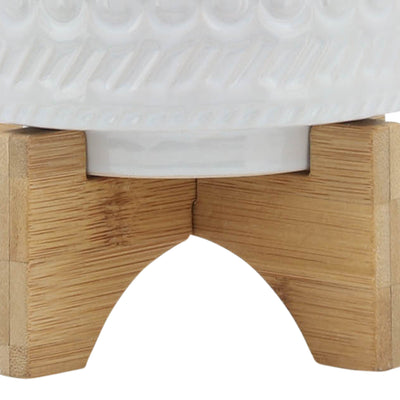 5" TRIBAL PLANTER W/ WOOD STAND, WHITE - Al Rugaib Furniture