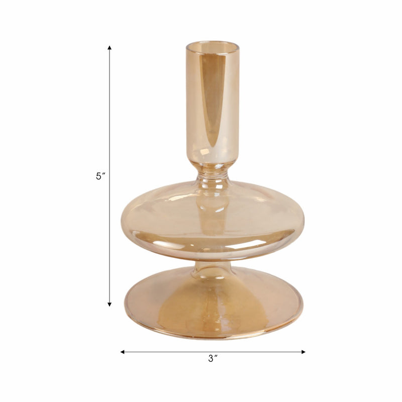 5" Vintage Glass Taper Candle Holder, Gold Luster - Al Rugaib Furniture
